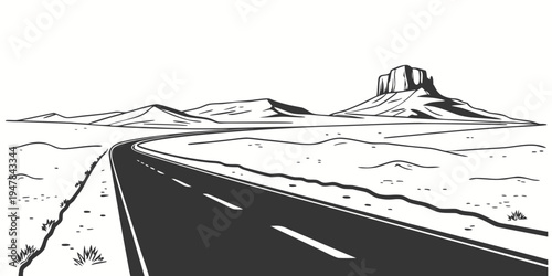 A desert road with a mountain in the background Vector