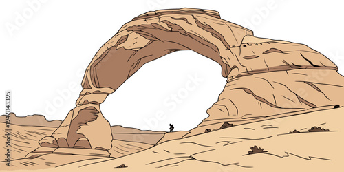 A large sandstone arch in the desert Vector