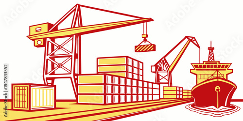 A cargo ship loading containers at a port Vector