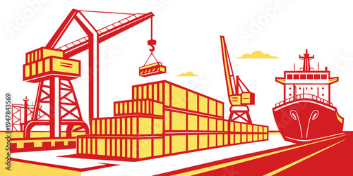 A cargo port with cranes and containers Vector