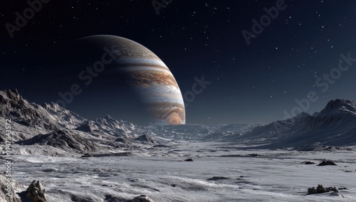 Wallpaper Mural Expansive Jovian Moon Landscape with Jupiter Dominating the Night Sky. Torontodigital.ca