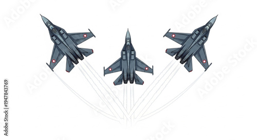 Three Military Fighter Jets Flying.