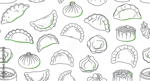 Hand-drawn Dumpling Pattern Seamless Illustration - Asian Food Background