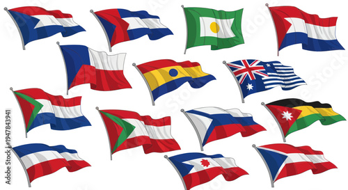 Collection of National Flags Waving