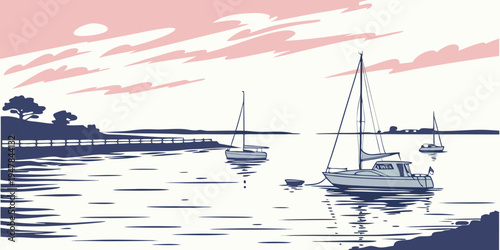 A serene harbor scene with sailboats Vector