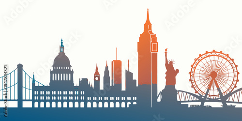 London city skyline with ferris wheel Vector