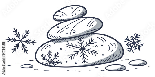 A stack of stones with snowflakes on them Vector
