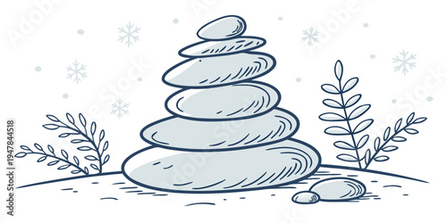 A stack of stones with plants on the side Vector