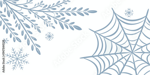 A spider web and snowflakes on a winter day Vector