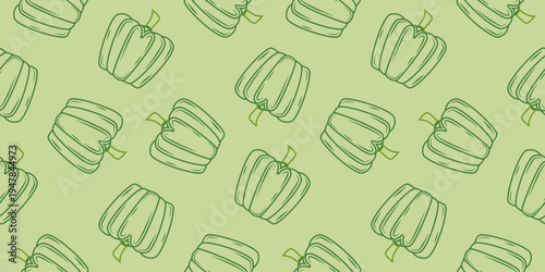 bell pepper seamless pattern. paprika seamless pattern. outline style green bell pepper seamless pattern background vector illustration. bell pepper flat illustration
