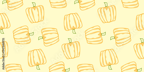 bell pepper seamless pattern. paprika seamless pattern. outline orange paprika seamless pattern background vector illustration. bell pepper flat illustration