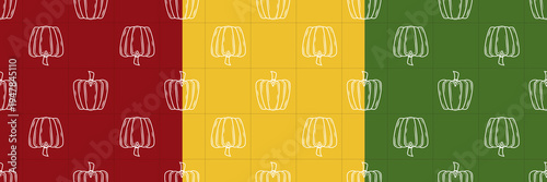 bell pepper seamless pattern. paprika seamless pattern. white outlined style bell pepper illustration on a red, yellow, and green background. bell pepper flat illustration
