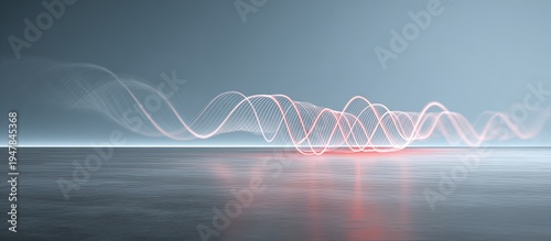 Wallpaper Mural Abstract glowing wave pattern on reflective surface with soft blue background. Torontodigital.ca