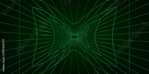 3D wireframe room on green background. Abstract perspective grid. Vector illustration. vector illustration. eps10
