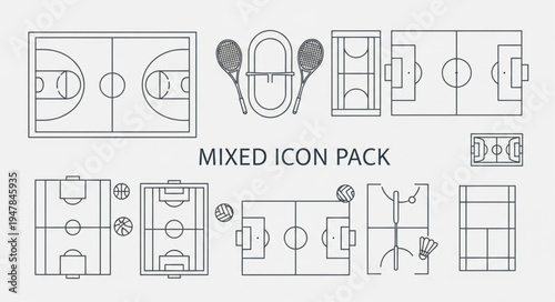 Mixed Icon Pack Featuring Various Sports Fields and Equipment.