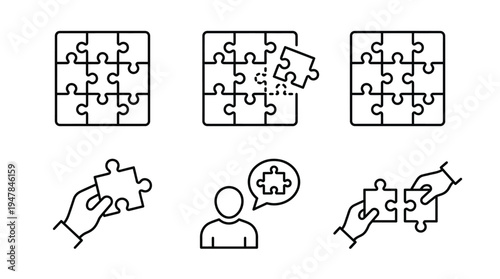 Puzzle pieces coming together to form a complete puzzle graphic