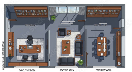 Office Floor Plan with Furniture Layout and Interior Design.