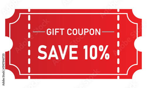 Red gift coupon ticket with 10 percent discount