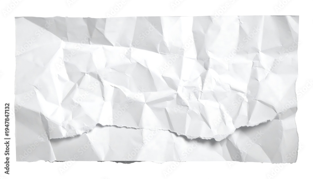 Obraz premium Close-up of a torn, crumpled rectangle of blank white paper showing detailed creases and a jagged edge