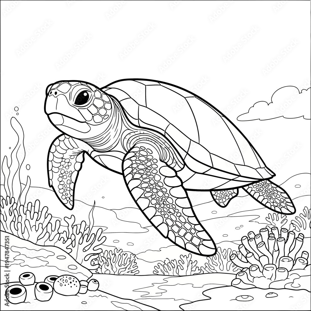 Fototapeta premium A sea turtle swimming in the ocean with seaweed