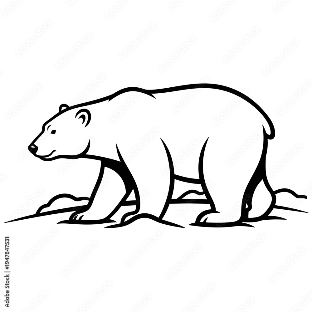 Obraz premium A black and white drawing of a polar bear