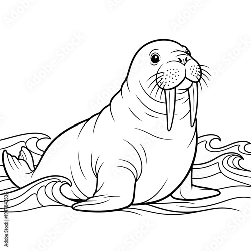 A walrus sitting on the ice with a smile