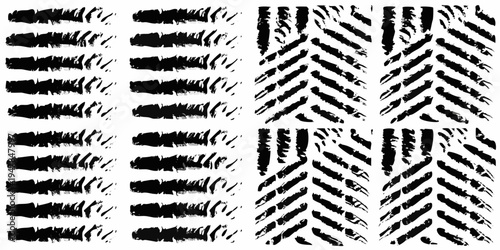 Abstract black and white brushstroke patterns arranged in a grid format