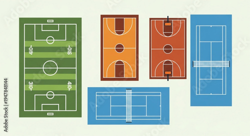 Diverse Sports Fields - Soccer, Basketball, Tennis, and More.