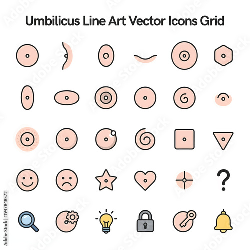 Umbilicus Line Art Illustration, Human Navel Anatomy Sketch, Belly Button Outline Drawing, Minimal Medical Vector Design