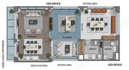 Office Layout Design with CEO Office and Meeting Spaces.