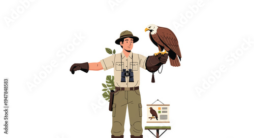Zookeeper Holding Eagle On Protective Falconry Glove Wildlife Bird Education