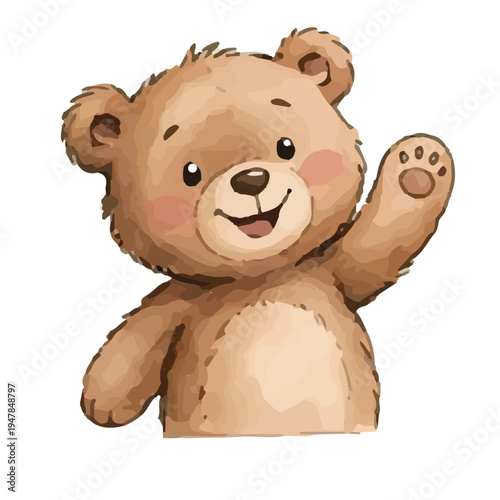 Cute brown teddy bear cartoon , soft toy style illustration for kids