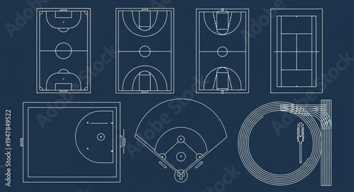 Blueprint of Various Sports Fields and Courts for Design.