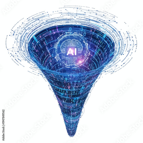 Abstract representation of artificial intelligence data processing.