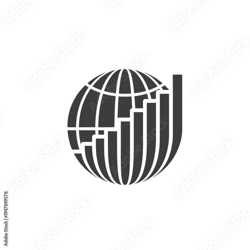 Black and white globe icon with graph.