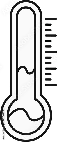 Stylized line art icon of a thermometer with a bulb and liquid level