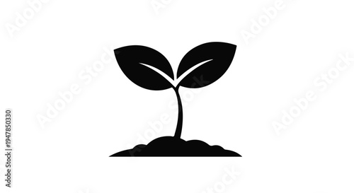 Black silhouette of a small plant growing in soil