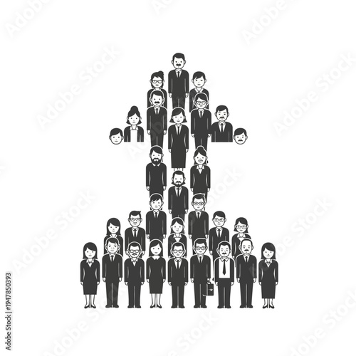 Business people forming a hierarchical organizational chart.