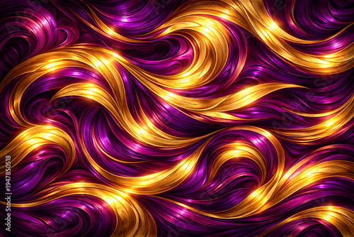 紫と金の流れる曲線が輝くラグジュアリー抽象背景
