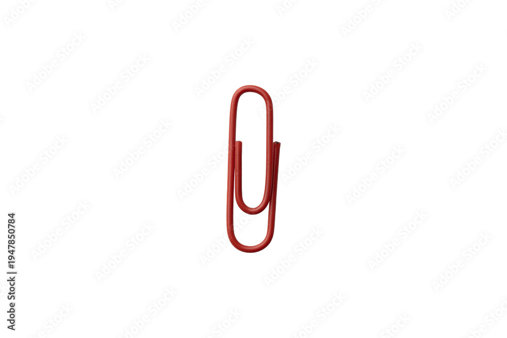 Obraz premium a red paper clip isolated PNG on a white background with clipping path.