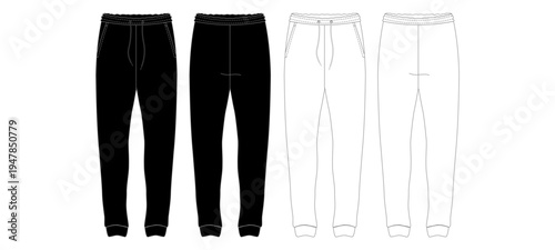 Men Jogger Sweatpants Front and Back Technical Vector Template