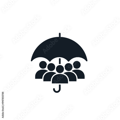 group of people under an umbrella.