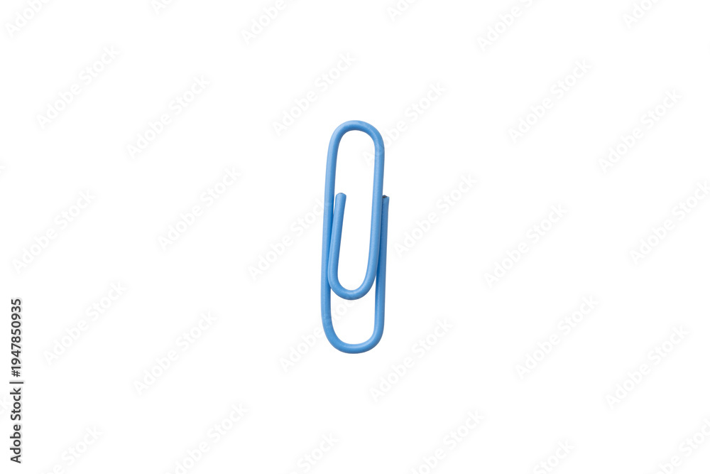 Obraz premium a blue paper clip isolated PNG on a white background with clipping path.