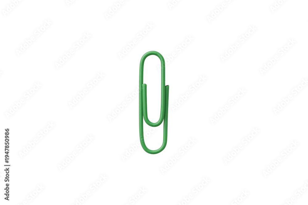 Obraz premium a green paper clip isolated PNG on a white background with clipping path.