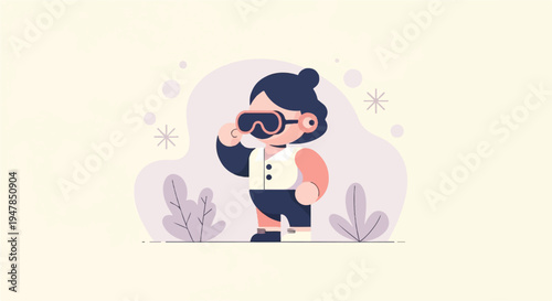 Stylized person wearing VR goggles with abstract foliage and shapes