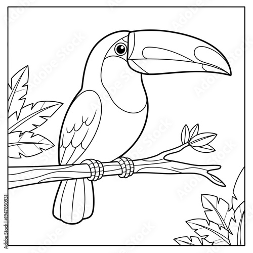 A colorful toucan sitting on a tree branch