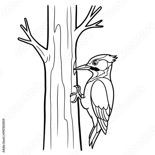 A woodpecker perched on a tree trunk