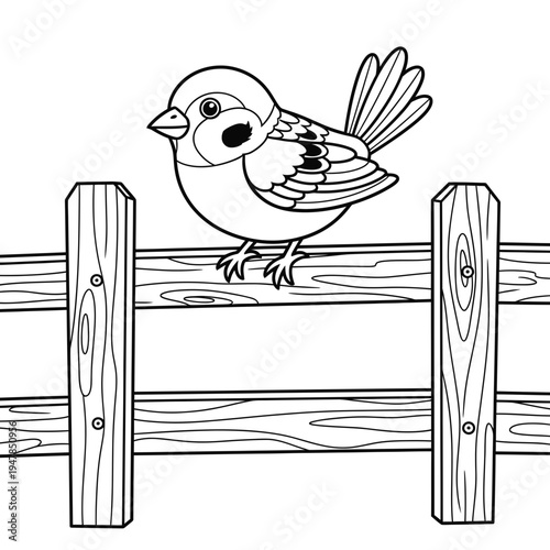 A small bird perched on a wooden fence