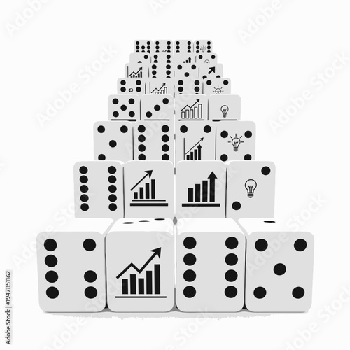 Pyramid of dice with business graphs.