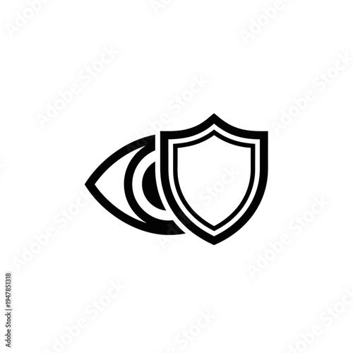 Black and white shield and eye protection symbol.